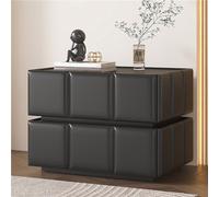 White Modern Minimalist Bedroom Solid Wood Bedside Table with Double Storage Drawers, Minimalist Bedroom Wooden Storage Bedside Table with Microfiber Leather Finish