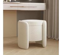 White Modern Ottoman Stool Upholstered Teddy Fabric Vanity Stool with Lid Storage Footrest Pouf for Living Room & Bedroom - Stylish & Functional Furniture