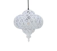 White Moroccan Fretwork Design Ceiling Light Shade, Easy Fit Pendant Lightshade, Height 30cm, Diameter 28cm