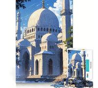 White Mosque Illustration Jigsaw Puzzle 1000 Pieces Mental Focus Game Precision Cut Smooth Edges Absorbing Activity for Quiet Nights (38x26cm)