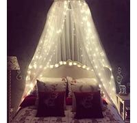 White Mosquito Net Bed Canopy, Bed Cover with 100 LED String Lights, Oversized Hanging Queen Bed Cover Bed Curtain Net for Infants, Kids, Girls or Adults, Double Bed
