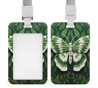 White Moth Id Badge Holder with Lanyard, Clear Vertical Card Protector Waterproof, Breakaway Safety Neck Strap, Heavy Duty Name Tag Holder for Nurse Teacher Officer Staff Women Men