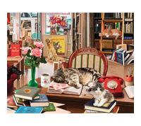 White Mountain 1000 Piece Jigsaw Puzzle Cats Vintage Bookstore Puzzles with Large Pieces, Gift for Adults and Family 24"x30" - Cozy Bookshop