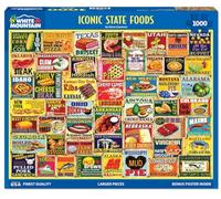 White Mountain 1000 Piece Jigsaw Puzzle Classic American Food Collage Puzzles with Large Pieces Gift for Adults and Family 24"x30" - Iconic State Foods