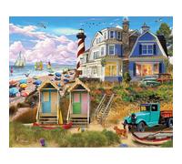 White Mountain 1000 Piece Jigsaw Puzzle Coastal Summer Lighthouse Puzzles with Large Pieces Gift for Adults and Family 24"x30" - Fun at The Beach
