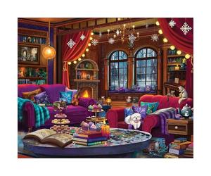White Mountain 1000 Piece Jigsaw Puzzle Cozy Indoor Winter Scene Puzzle with Large Pieces Gift for Adults and Family 24" x 30" - Winter Book Haven