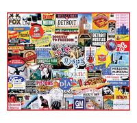 White Mountain 1000 Piece Jigsaw Puzzle Detroit City Collage Puzzle with Large Pieces Gift for Adults and Family 24" x 30" - I Love Detroit