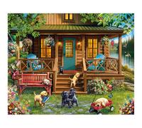 White Mountain 1000 Piece Jigsaw Puzzle Spring Lake Cabin Puzzles with Large Pieces Gift for Adults and Family 24"x30" - Porch Puppies