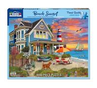 White Mountain 1000 Piece Jigsaw Puzzle Summer Night Ocean House Puzzles with Large Pieces for Adults and Family 24"x30" - Beach Sunset