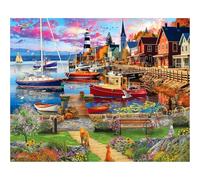 White Mountain 1000 Piece Puzzle Summer Vintage Jigsaw Puzzles for Family and Adults - Boat Harbor