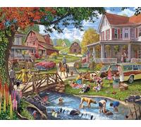 White Mountain Family Picnic Farm Puzzles for Adults 1000 Pieces Fun Nostalgic Country Fall Jigsaw Puzzle