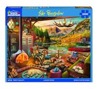 White Mountain Lake Bungalow Puzzle 1000 Piece Vintage Autumn Jigsaw Puzzles for Adults and Families