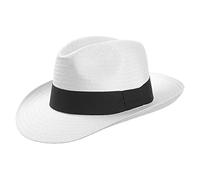 White Mountain Straw Hat (Fedora) with Grosgrain Ribbon - Made in Italy - Spring/Summer Hat - Mafia/Mob Hat - White XL (60-61 cm)
