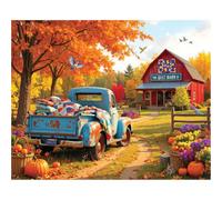 White Mountain The Quilt Barn 1000 Piece Jigsaw Puzzle | Autumn Country Barn Puzzle with Vintage Truck, Quilts, Fall Foliage, Larger Pieces, Bonus Poster, Finished Size 24” x 30”