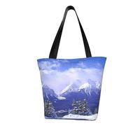 White Mountain View Fashion Canvas Tote Bag With All Over Print Design,Large Reusable Shopper Tote With Double Handles,Beach Tote, Weekend Bag
