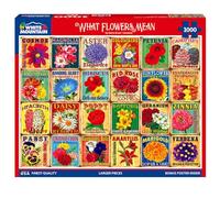 White Mountain What Flowers Mean 1000 Piece Puzzle Unique Art Collage Jigsaw Puzzles for Seniors and Adults