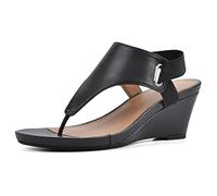 WHITE MOUNTAIN Women's All Dres Triangle Thong Sling-Back Wedge Sandal, Black/Smooth, 5 UK