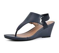 WHITE MOUNTAIN Women's All Dres Triangle Thong Sling-Back Wedge Sandal, Navy/Smooth, 6 UK