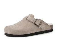 White Mountain Bari Signature Comfort-Molded Footbed Clog, Taupe/Suede W/Faux Fur, 3 UK