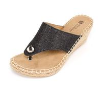 White Mountain Women's Beachball Espadrille Wedge Sandal, Black Glitter, 6.5 UK