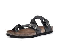 WHITE MOUNTAIN Women's Gracie Flat Sandal, Black/Leather, 6 UK