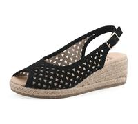 White Mountain Women's Maize II Perforated Slingback Espadrille Wedge Sandal, Black Smooth, 7