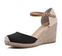 WHITE MOUNTAIN Women's Mamba Espadrille Wedge Sandal, Black/Fabric, 6 UK