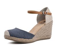 WHITE MOUNTAIN Women's Mamba Wedge Sandal, Denim Blue Fab, 9 UK