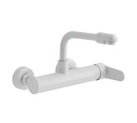 White Mounted, Sink Faucet Brass Hole Single Handle Hot and Cold Swivel Wall Mount Kitchen Faucets-16Cm