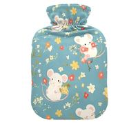 White Mouse Little Bloom Water Bottle for hot Water with Soft Cover, 2L Warm Water Bottle for Bed for Pain Relief