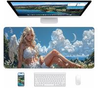 White Mouse Mat 900x400x3mm, Angel Gaming Mouse Pad, Desk Mat with Waterproof Non-Slip Rubber Base, Mousepad for Stable Grip on Smooth Surfaces, Desk Accessories and Office Accessories, Gifts I-6137