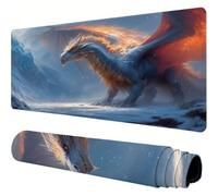 White Mouse Mat Dragon Desk Mat 700x300x3mm Mouse Pad Large, Waterproof Mousepad with Stitched Edges and Non-Slip Rubber Base Mousemat, Desk Accessories for Men, Work From Home Essentials Gifts J1-977