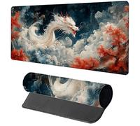 White Mouse Mat Gaming, Dragon Mouse Pad 1600x800x3mm, Extended XXL Desk Mat Large with Stitched Edges, Improved Precision and Speed Non-Slip Rubber Base Mousepad for Office Accessories, Gifts 4-2660