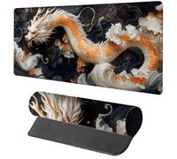 White Mouse Mat Gaming, Dragon Mouse Pad 700x300x3mm, Extended XXL Desk Mat Large with Stitched Edges, Improved Precision and Speed Non-Slip Rubber Base Mousepad for Office Accessories, Gifts 4-4918