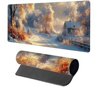 White Mouse Mat Gaming, Snow Scene Mouse Pad 1000x500x3mm, Extended XXL Desk Mat Large with Stitched Edges, Improved Precision and Speed Non-Slip Rubber Base Mousepad for Office Accessories 1-2151
