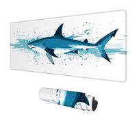 White Mouse Mat Large 700x300 mm Gaming Mouse Pad Shark Mousepad, Waterproof Desk Pad Keyboard Mat for Computer Accessories, Mousemat with Non-Slip Base Stitched Edges for Gifts for Men Office K-36