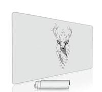 White Mouse Mat Large Gaming Mouse Pad Deer Computer Keyboard Pads xxl 900x500x3mm Waterproof Smooth Cloth Surface with Rubber Base Non-Slip Desk Matt with Stitched Edges for Laptop, Office w-7064