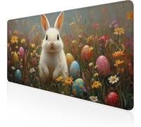 White Mouse Mat,Large Mousepad 1400x600x3mm Rabbit Gaming Mouse Pad,Desk Pad with Stitched Edges,Extended Waterproof Keyboard Mat Non-Slip Rubber Base for Office,Home Desk Accessories for Men D1-690