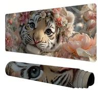 White Mouse Mat Tiger Desk Mat 900x400x3mm Mouse Pad Large, Waterproof Mousepad with Stitched Edges and Non-Slip Rubber Base Mousemat, Desk Accessories for Men, Work From Home Essentials Gifts J1-151