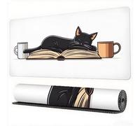 White Mouse Pad 1500 x 800 x 3 mm XXL Desk Mat Cat Mouse Mat, Extended Japanese Mousepad, Large Desk Pad with Non-Slip Base and Stitched Edge Office Accessories for Home Computers Gaming Work,Model985
