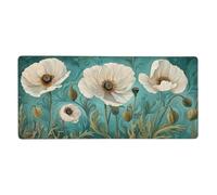 White Mouse Pad 600 x 300 mm Large Mouse Mat Poppy Desk Mat with Water Resist Surface，XXL Mousepad with Anti-Slip Rubber Base，Extended Gaming Mouse Pads for Desktop Decor，Gift for Women/Men M942