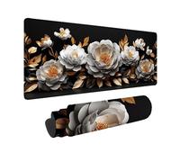 White Mouse Pad Large 36 x 16in, Flowers Gaming Mouse Pad Waterproof Desk Mat with 3MM Stitched Edges, Non-Slip Rubber Base Mousepad Computer Accessories for Gaming, PC, Laptop, Office -hjw2601K7