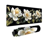 White Mouse Pad Large 48 x 24in, Flowers Gaming Mouse Pad Waterproof Desk Mat with 3MM Stitched Edges, Non-Slip Rubber Base Mousepad Computer Accessories for Gaming, PC, Laptop, Office -hjw26010Y