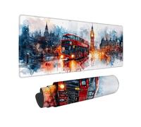 White Mouse Pad Large 48 x 24in, London Gaming Mouse Pad Waterproof Desk Mat with 3MM Stitched Edges, Non-Slip Rubber Base Mousepad Computer Accessories for Gaming, PC, Laptop, Office -hjw26010W