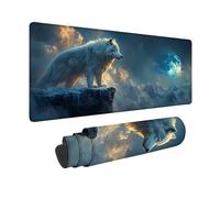 White Mouse Pad Large 48x24inch, Wolf Gaming Mouse Pad Waterproof Desk Mat with 3MM Stitched Edges, Non-Slip Rubber Base Mousepad Computer Accessories for Gaming, PC, Laptop, Office, Gifts -hjw2601VS