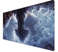 White Mouse Pad Large 900x300x3mm, Cat Gaming Mouse Pad Waterproof Desk Mat with 3MM Stitched Edges, Non-Slip Rubber Base Mousepad Computer Accessories for Gaming, PC, Office, Home, Gifts -yym2509J6