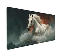 White Mouse Pad Large 900x300x3mm, Horse Gaming Mouse Pad Waterproof Desk Mat with 3MM Stitched Edges, Non-Slip Rubber Base Mousepad Computer Accessories for Gaming, PC, Office, Home, Gifts -bby2509OI