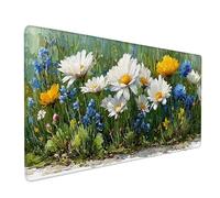 White Mouse Pad Large 90x30cm, Chrysanthemum Gaming Mouse Pad Waterproof Desk Mat with 3MM Stitched Edges, Non-Slip Rubber Base Mousepad Computer Accessories for Gaming, PC, Office, Gifts -bby2509TI