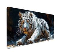 White Mouse Pad Tiger Large Mouse Mat 100 x 50cm Desk Mat Large Non-Slip Rubber Base-Smooth Cloth Surface, Durable Stitched Edges Desk Pad for Gaming, Computer, Office Accessories (White) 50117t