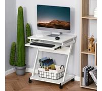 White Movable Computer Desk Equipped With 4 Rolling Casters